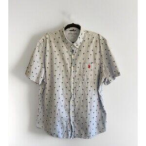 U.S. Polo Assn  Men's 100% Cotton Short Sleeve Button Up Woven Shirt Palm Tree